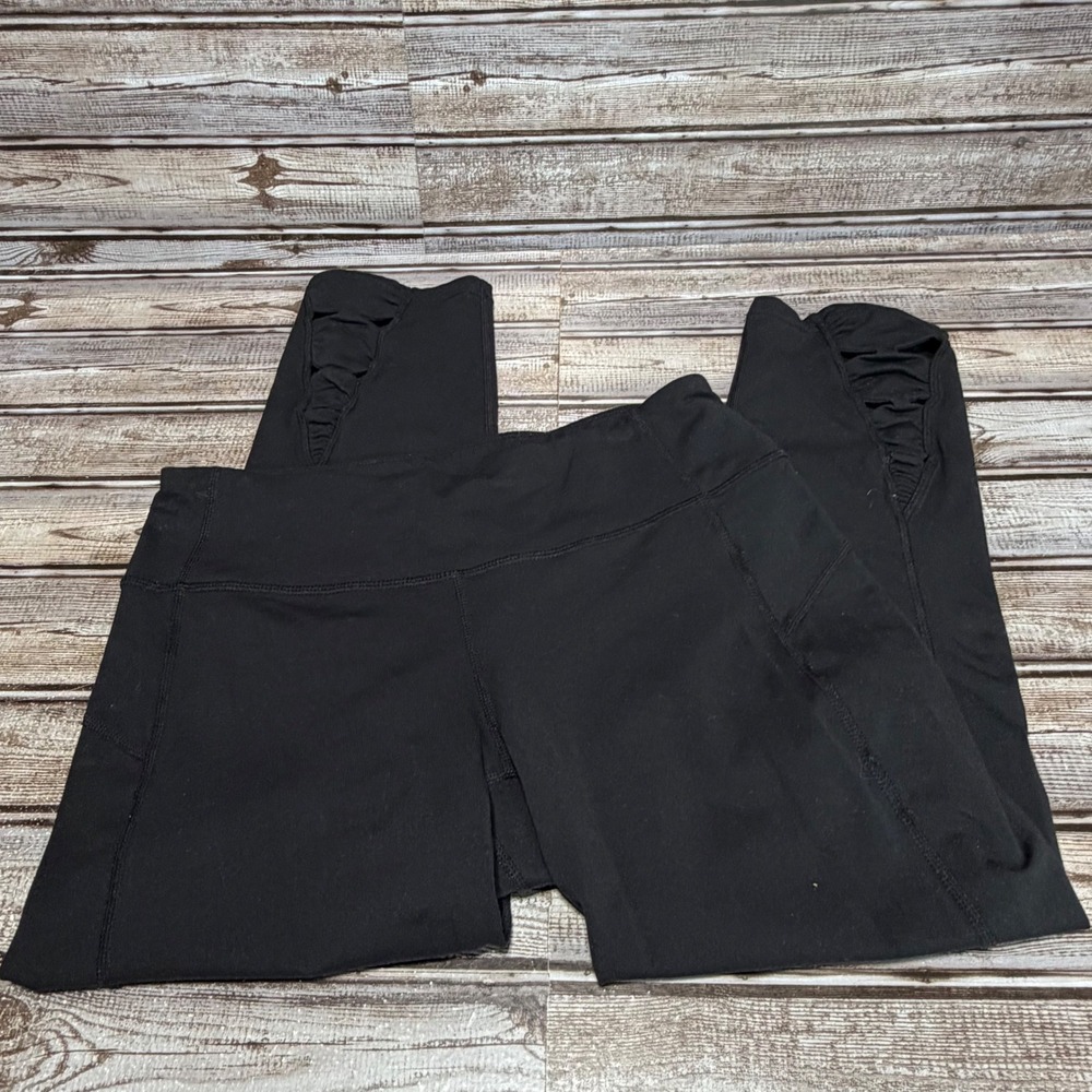 Athleta Black High Rise Cropped Leggings Side Pockets Lattice Mā
